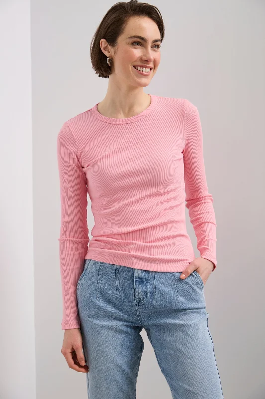 Rib long sleeve crew neck top