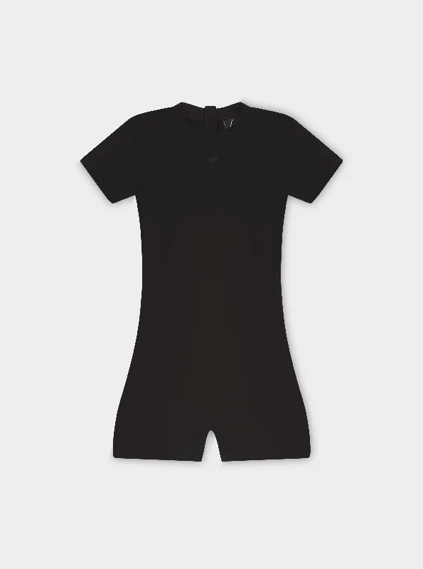 SOFT TOUCH SHORT SLEEVE FITTED UNITARD - BLACK