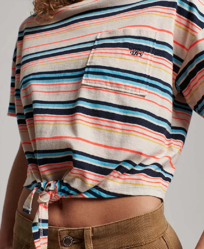 Vintage Boxy Tie Front T Shirt | Oatmeal Stripe