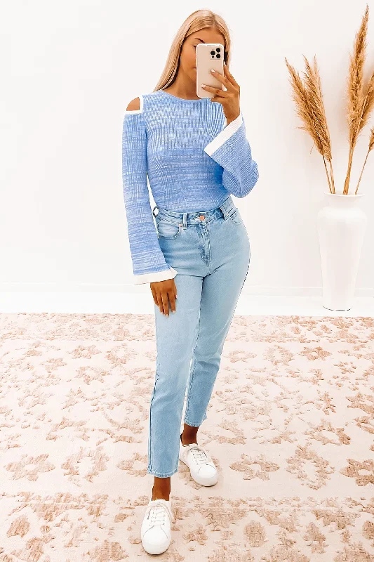 Viola Ribbed Knit Long Sleeve Top Blue Marle