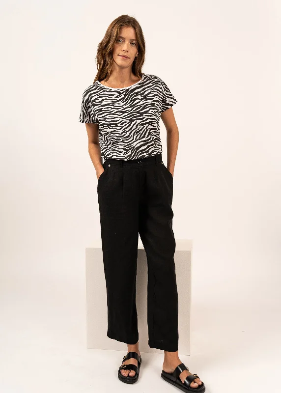 Aline straight pants - in linen (NOIR)