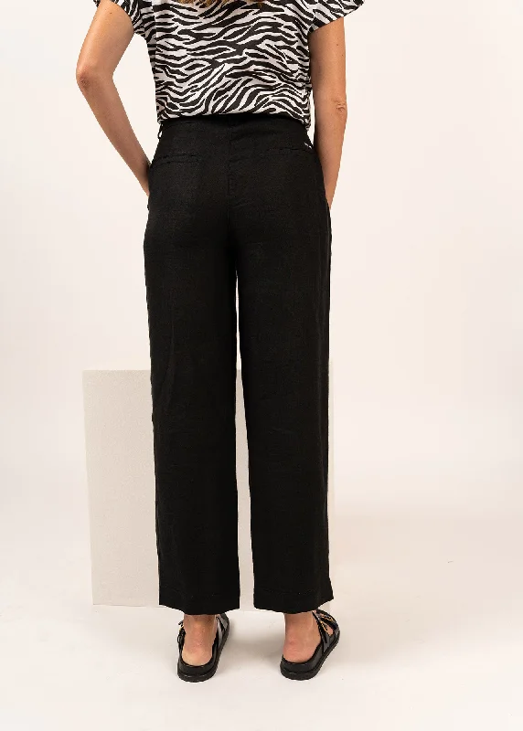 Aline straight pants - in linen (NOIR)