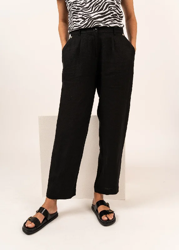 Aline straight pants - in linen (NOIR)