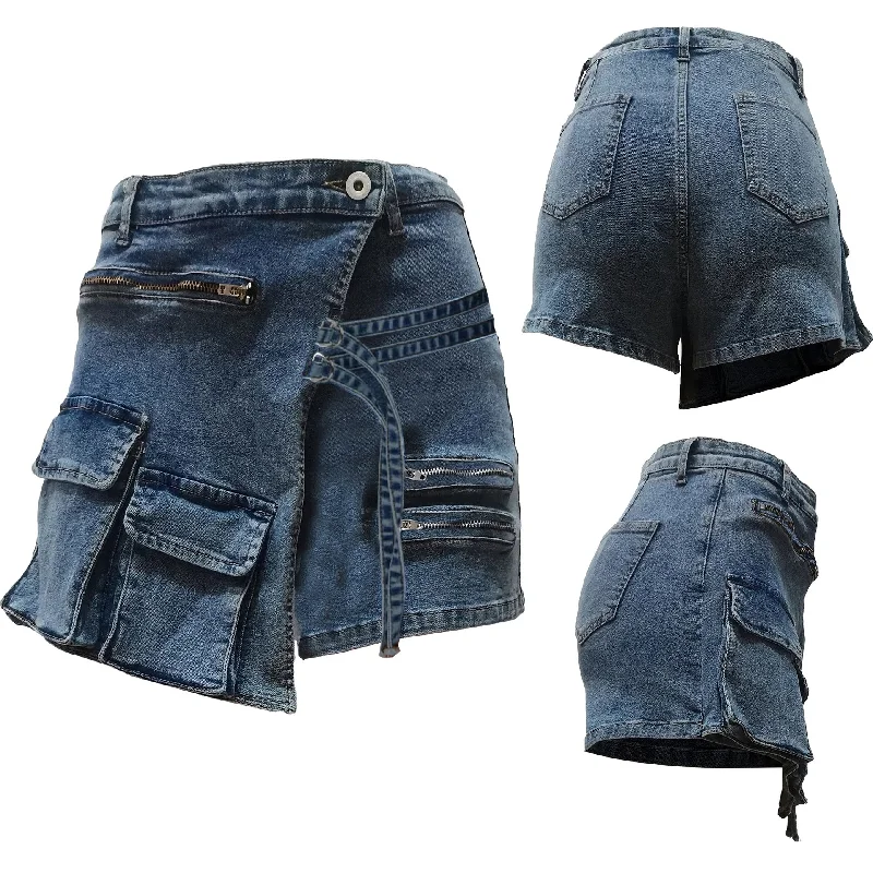 Bomblook C1209PT High Quality Denim Shorts Pockets Shorts Solid Streetwear Stylish Strtechy Denim Cargo Short