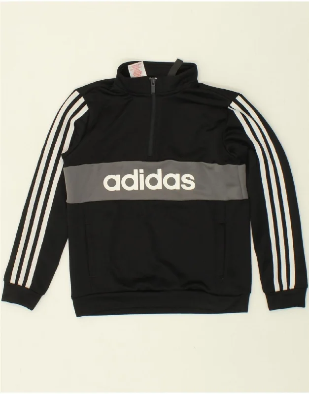 ADIDAS Boys Aeroready Graphic Zip Neck Sweatshirt Jumper 9-10 Years Black