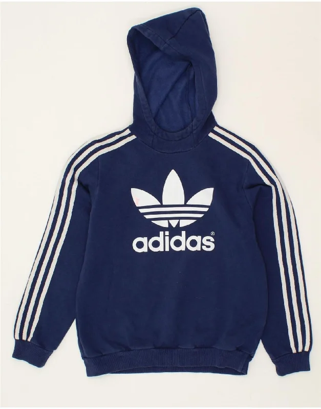 ADIDAS Boys Graphic Hoodie Jumper 11-12 Years Navy Blue Cotton