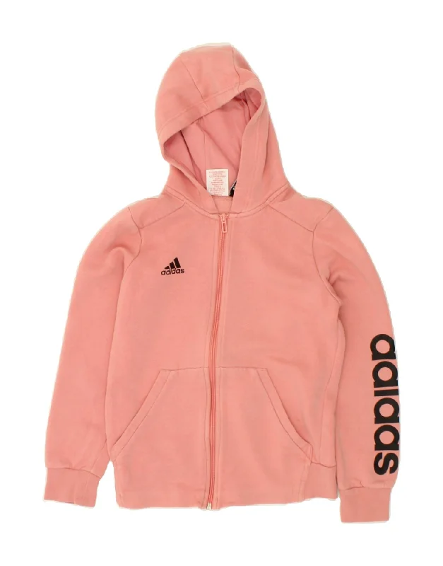 ADIDAS Girls Graphic Zip Hoodie Sweater 11-12 Years Pink Cotton