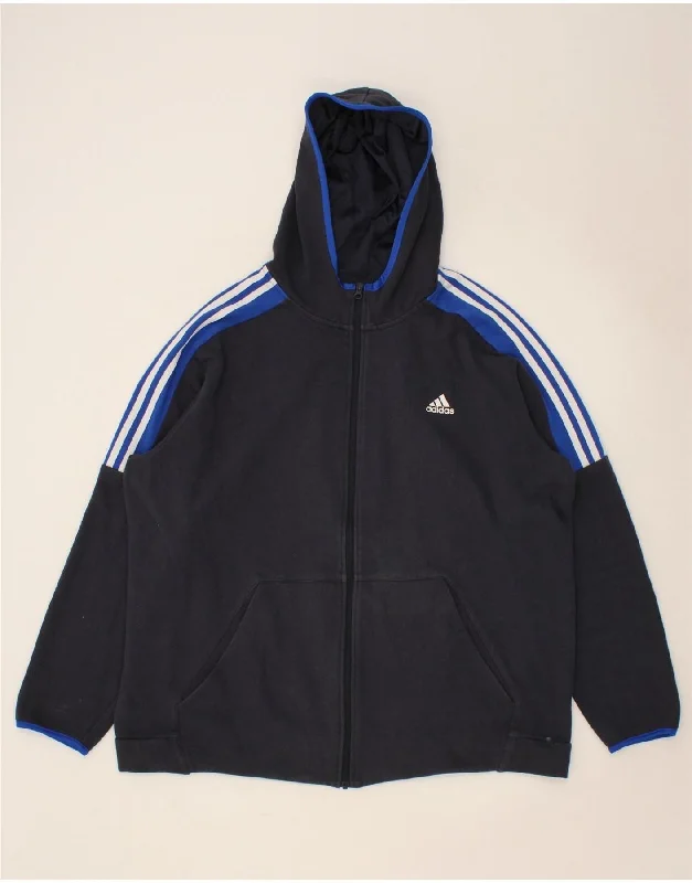 ADIDAS Mens Zip Hoodie Sweater 2XL Navy Blue Cotton