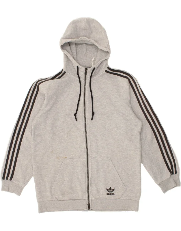 ADIDAS Mens Zip Hoodie Sweater Small Grey Cotton