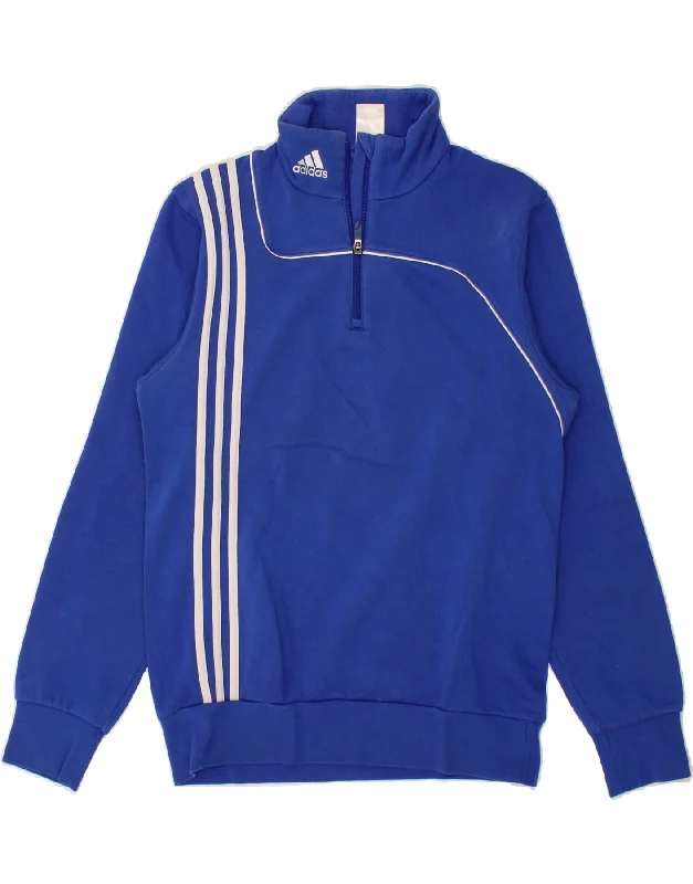 ADIDAS Mens Zip Neck Sweatshirt Jumper Small Blue Cotton