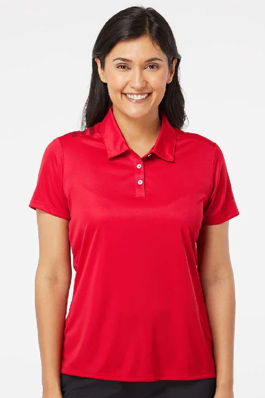 Adidas Womens 3 Stripes UPF 50+ Short Sleeve Polo Shirt - Collegiate Red/Black - NEW