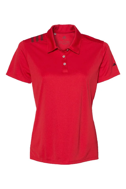 Adidas Womens 3 Stripes UPF 50+ Short Sleeve Polo Shirt - Collegiate Red/Black - NEW