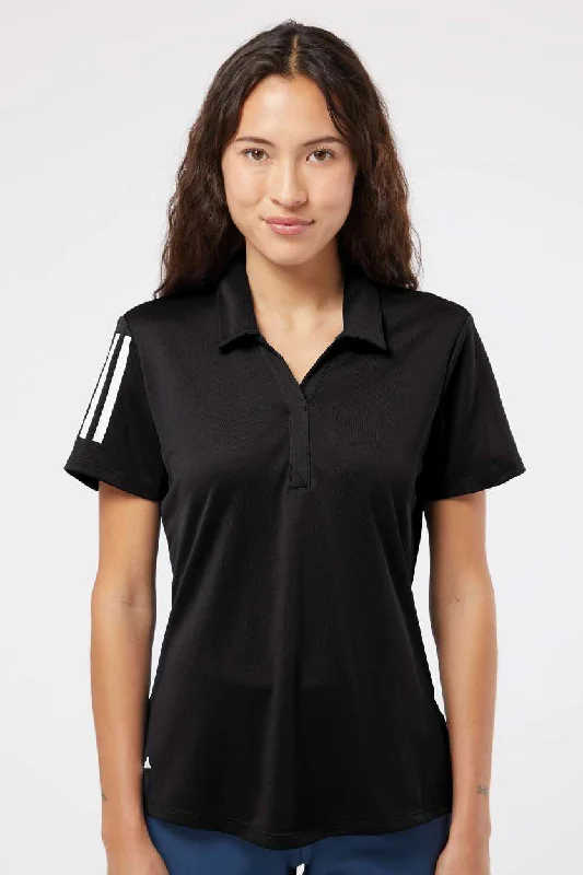 Adidas Womens Floating 3 UPF 50+ Stripes Short Sleeve Polo Shirt - Black - NEW