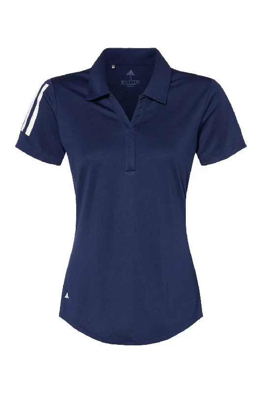 Adidas Womens Floating 3 UPF 50+ Stripes Short Sleeve Polo Shirt - Team Navy Blue/White - NEW