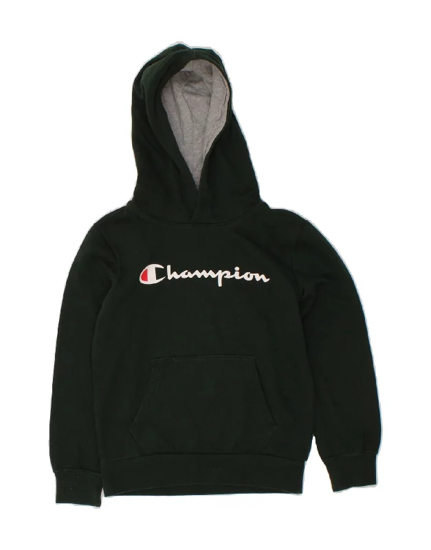 CHAMPION Boys Graphic Hoodie Jumper 7-8 Years Small Green Cotton