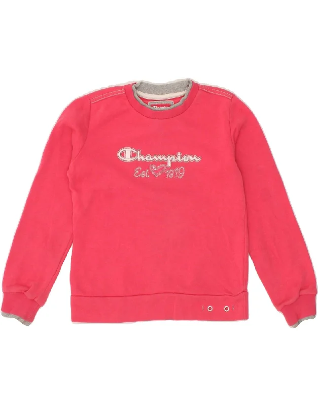 CHAMPION Girls Graphic Sweatshirt Jumper 7-8 Years Small Pink Cotton