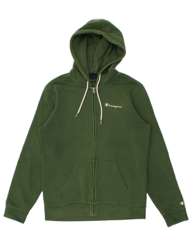 CHAMPION Mens Zip Hoodie Sweater Small Green Cotton