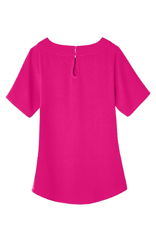 Devon & Jones Womens Perfect Fit Boat Neck Short Sleeve Blouse - Crown Raspberry Pink