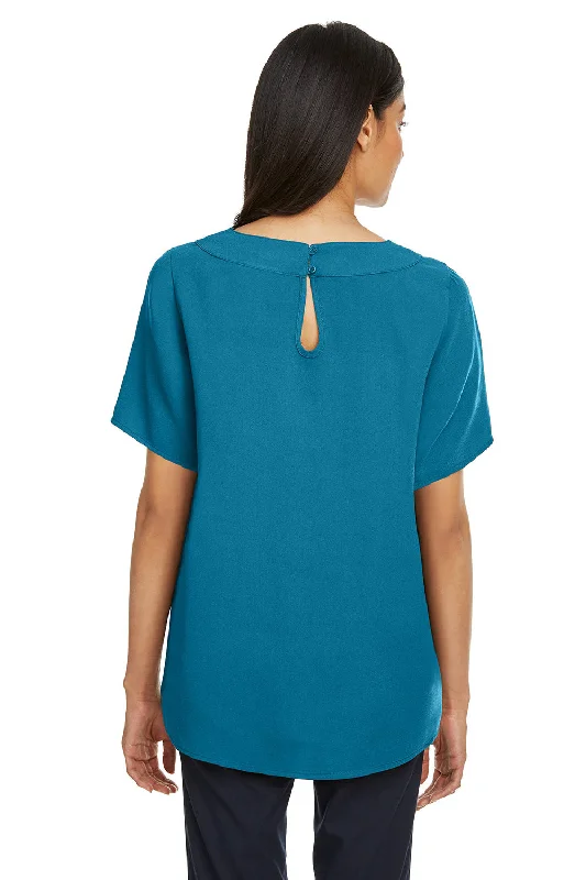 Devon & Jones Womens Perfect Fit Boat Neck Short Sleeve Blouse - Dark Teal Blue