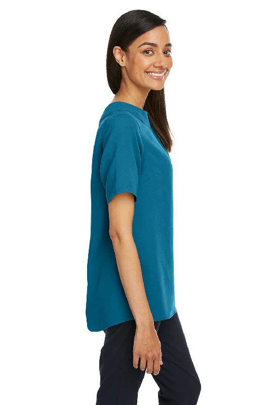 Devon & Jones Womens Perfect Fit Boat Neck Short Sleeve Blouse - Dark Teal Blue