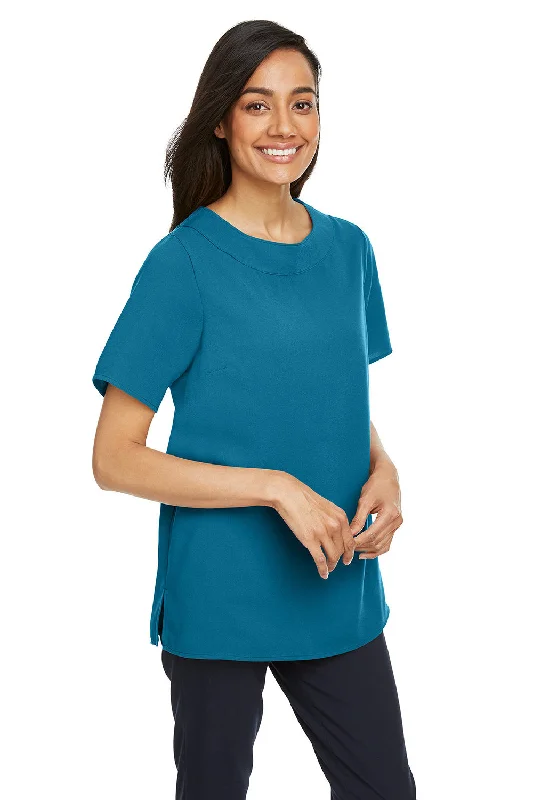 Devon & Jones Womens Perfect Fit Boat Neck Short Sleeve Blouse - Dark Teal Blue