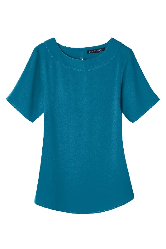 Devon & Jones Womens Perfect Fit Boat Neck Short Sleeve Blouse - Dark Teal Blue