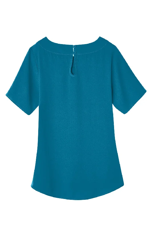 Devon & Jones Womens Perfect Fit Boat Neck Short Sleeve Blouse - Dark Teal Blue