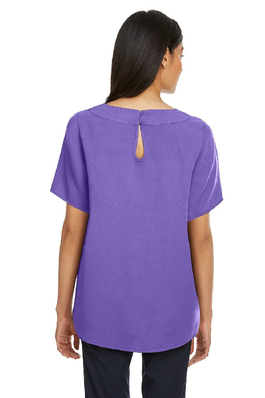 Devon & Jones Womens Perfect Fit Boat Neck Short Sleeve Blouse - Grape Purple