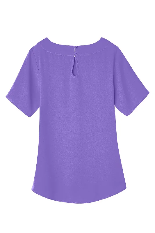 Devon & Jones Womens Perfect Fit Boat Neck Short Sleeve Blouse - Grape Purple