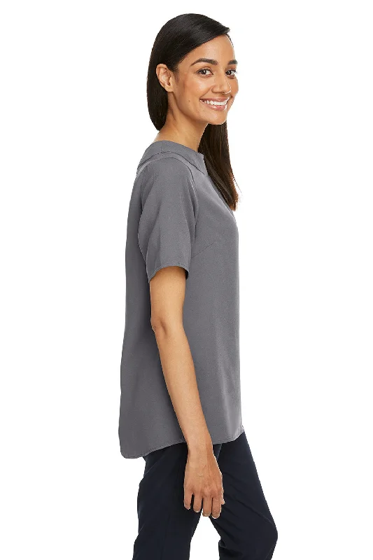 Devon & Jones Womens Perfect Fit Boat Neck Short Sleeve Blouse - Graphite Grey