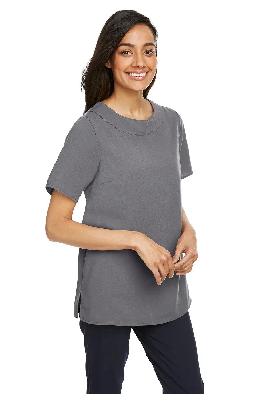 Devon & Jones Womens Perfect Fit Boat Neck Short Sleeve Blouse - Graphite Grey