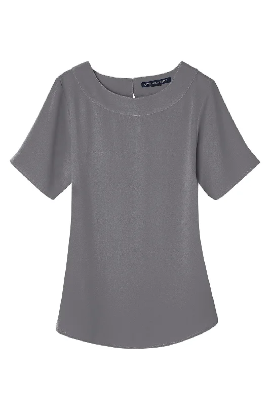 Devon & Jones Womens Perfect Fit Boat Neck Short Sleeve Blouse - Graphite Grey