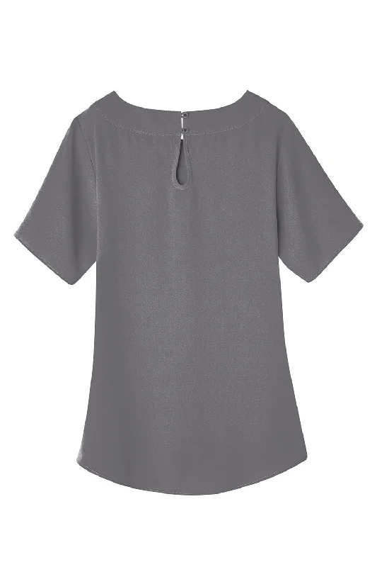 Devon & Jones Womens Perfect Fit Boat Neck Short Sleeve Blouse - Graphite Grey