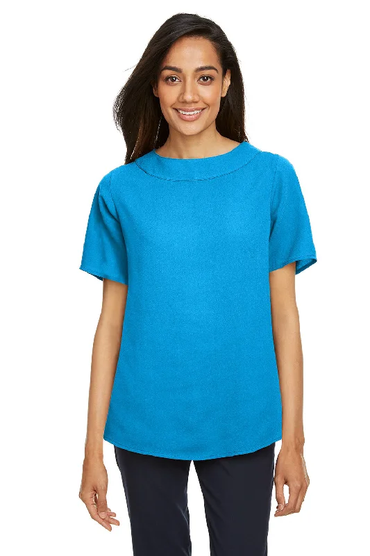 Devon & Jones Womens Perfect Fit Boat Neck Short Sleeve Blouse - Ocean Blue