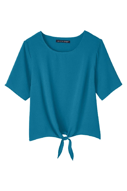 Devon & Jones Womens Perfect Fit Tie Front Short Sleeve Blouse - Dark Teal Blue