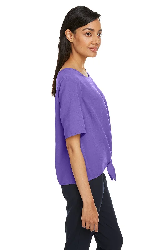 Devon & Jones Womens Perfect Fit Tie Front Short Sleeve Blouse - Grape Purple