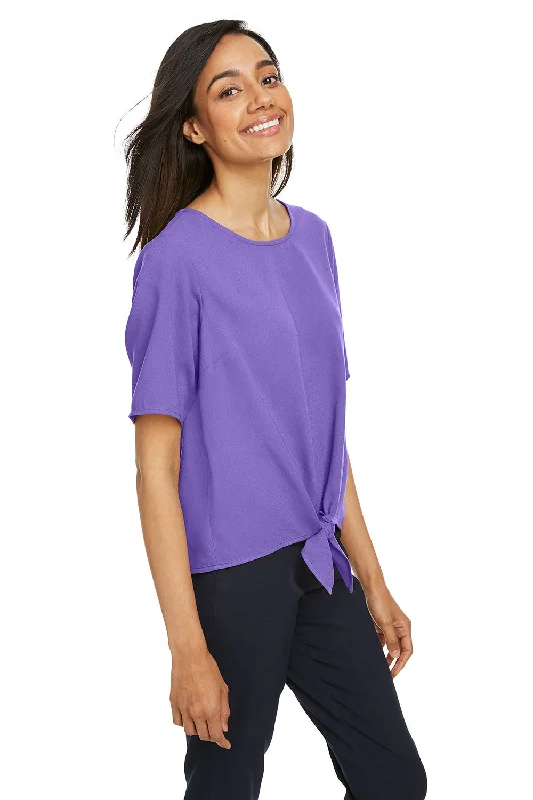 Devon & Jones Womens Perfect Fit Tie Front Short Sleeve Blouse - Grape Purple