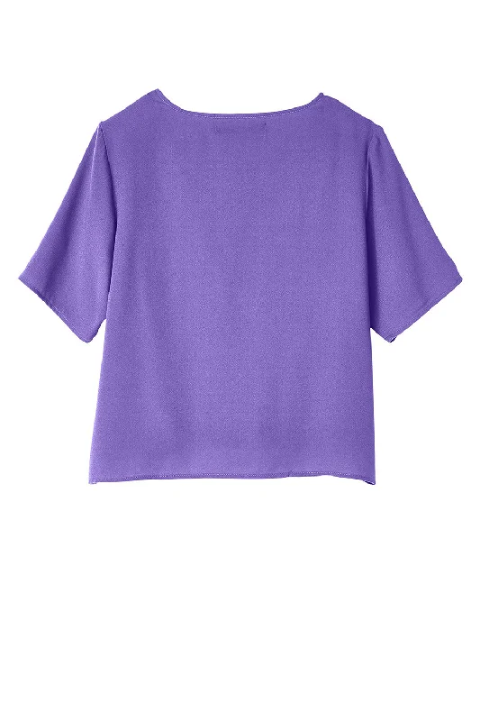 Devon & Jones Womens Perfect Fit Tie Front Short Sleeve Blouse - Grape Purple