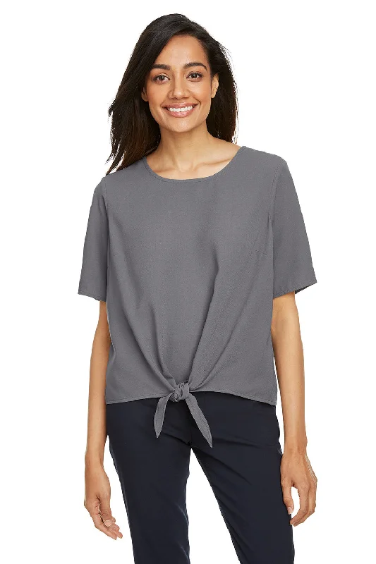 Devon & Jones Womens Perfect Fit Tie Front Short Sleeve Blouse - Graphite Grey