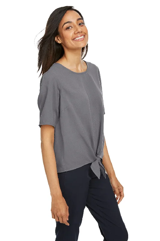 Devon & Jones Womens Perfect Fit Tie Front Short Sleeve Blouse - Graphite Grey