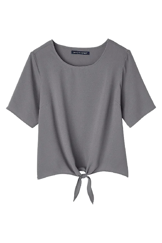 Devon & Jones Womens Perfect Fit Tie Front Short Sleeve Blouse - Graphite Grey