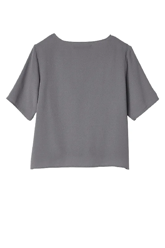 Devon & Jones Womens Perfect Fit Tie Front Short Sleeve Blouse - Graphite Grey