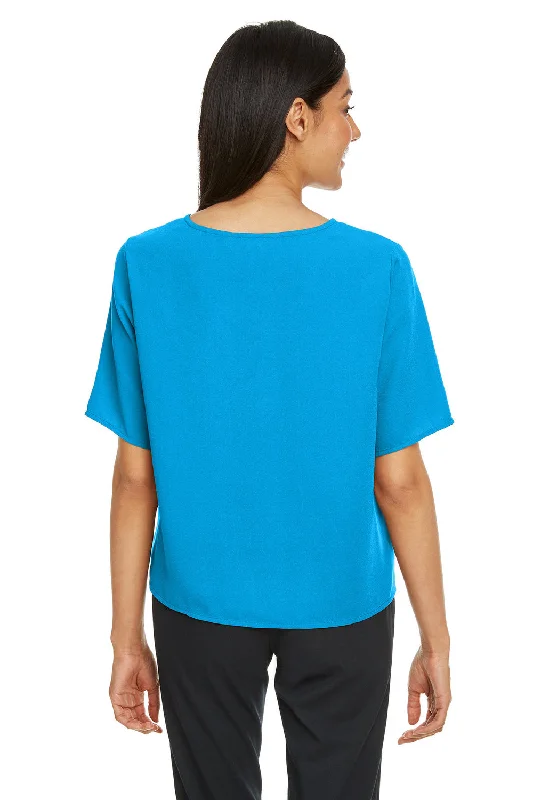 Devon & Jones Womens Perfect Fit Tie Front Short Sleeve Blouse - Ocean Blue