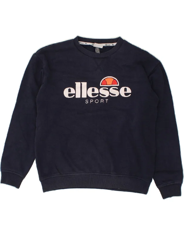 ELLESSE Womens Oversized Graphic Sweatshirt Jumper UK 10 Small Navy Blue