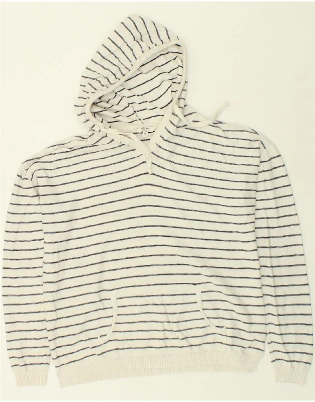 FAT FACE Womens Hoodie Jumper UK 14 Large White Striped Cotton