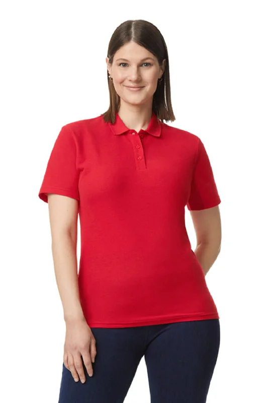 Gildan Womens SoftStyle Double Pique Short Sleeve Polo Shirt - Red