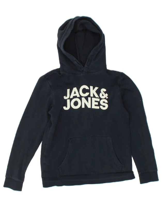 JACK & JONES Boys Graphic Hoodie Jumper 13-14 Years Navy Blue Cotton