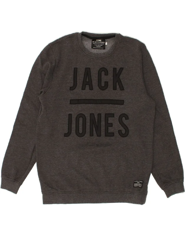 JACK & JONES Mens Workwear Graphic Sweatshirt Jumper Large Grey Cotton