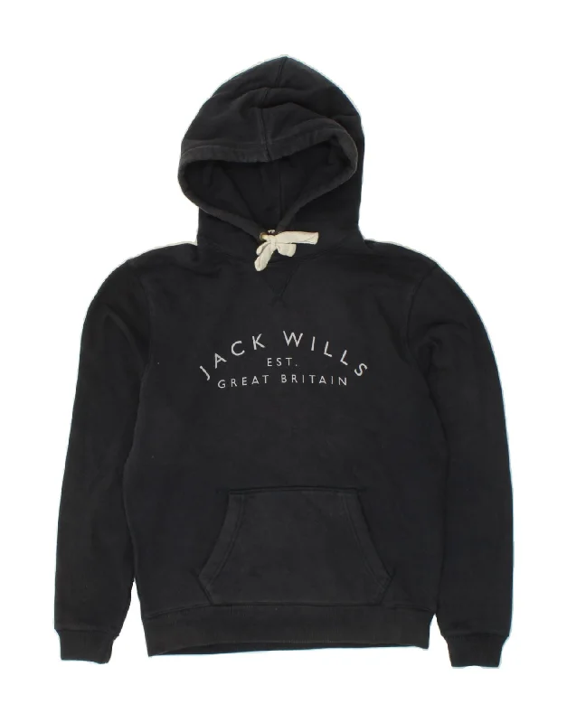 JACK WILLS Mens Graphic Hoodie Jumper Medium Navy Blue Cotton