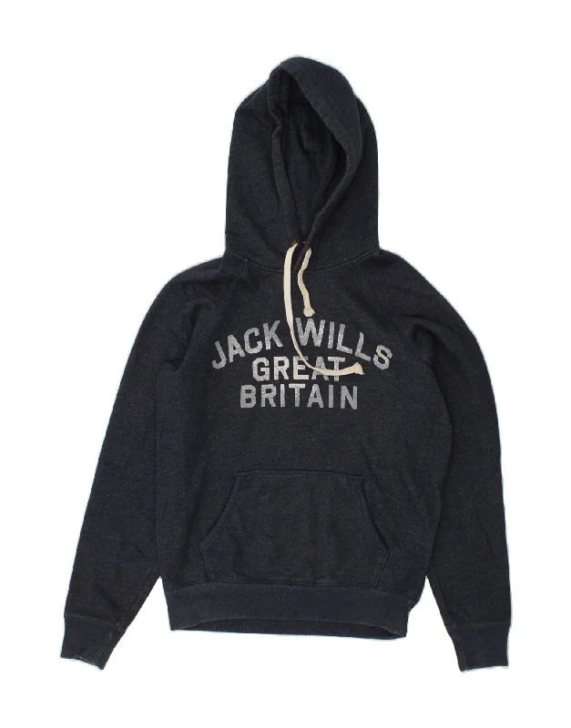 JACK WILLS Mens Graphic Hoodie Jumper XS Navy Blue Cotton